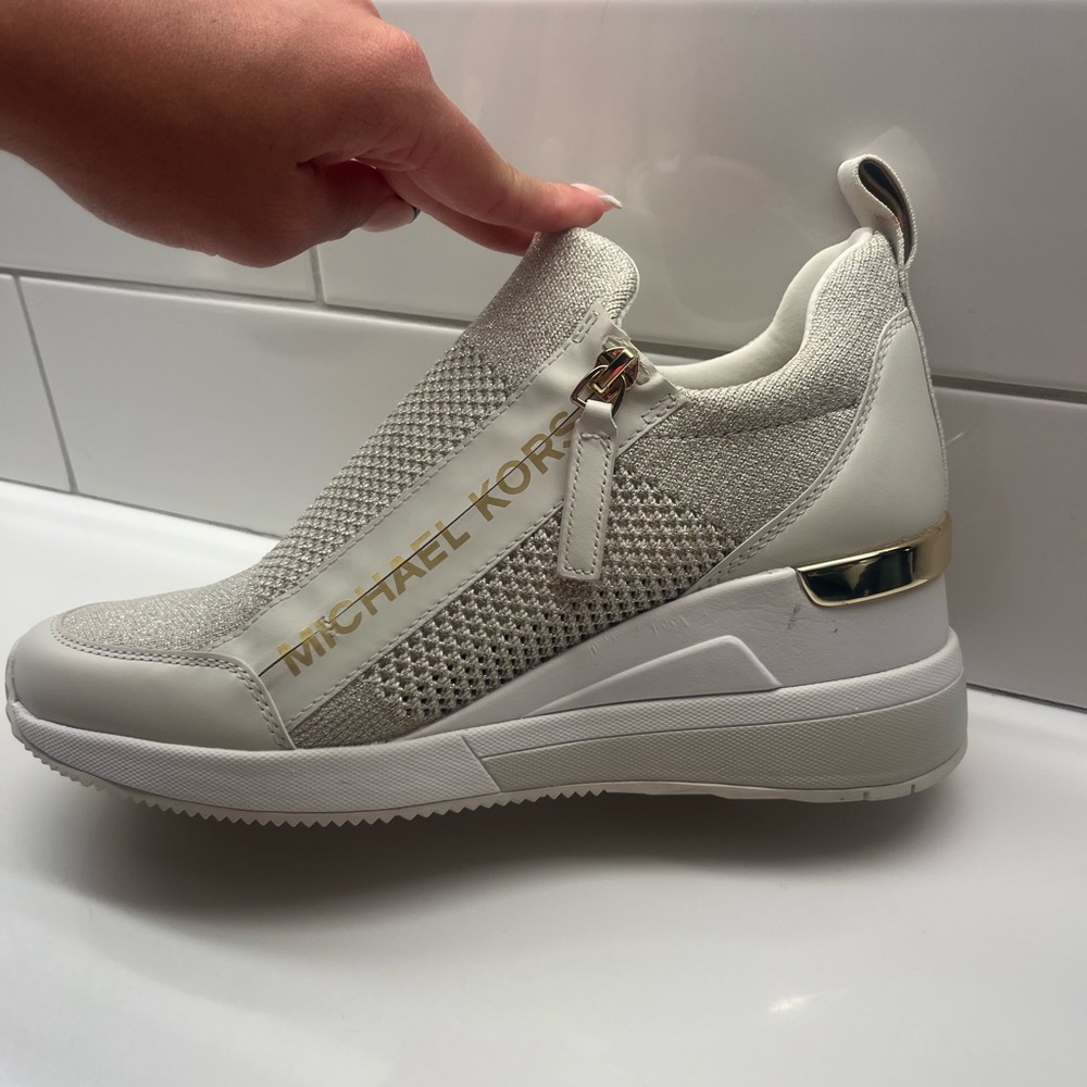 Michael Kors Women's White and Gold Sneakers